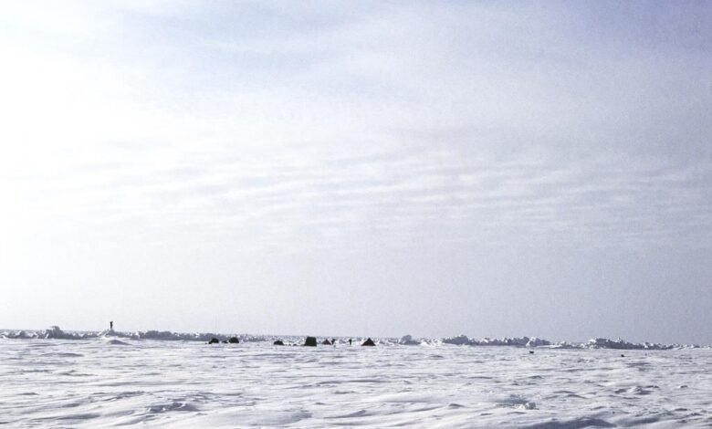 broken Arctic sea ice floating on cold ocean water